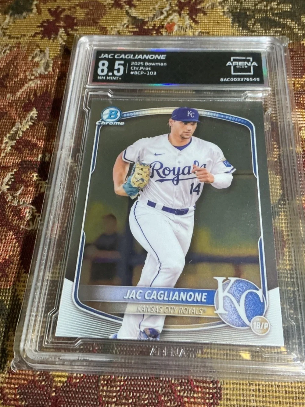 2025 Bowman BCP-103 Jac Caglianone Chrome Prospects Graded Rookie card Arena 8.5